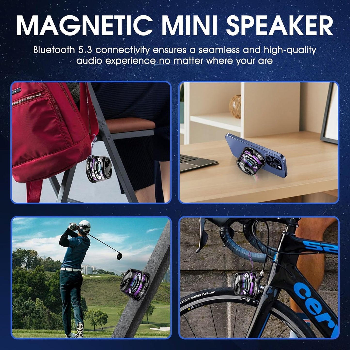 Magnetic Bluetooth Speaker with Multi-RGB Color Light and Phone Holder for Metal Surfaces - Compact Mini Speaker for Shower, Room, Bike, Car, and Outdoor Use - Ideal Gift for Teens (Black, 1 Pack)