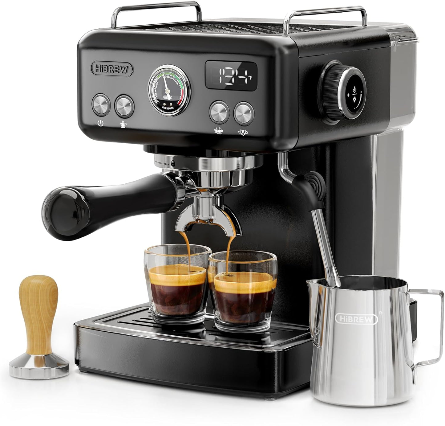H10A - Programmable Espresso Machine - 58Mm Portafilter in Stainless Steel - Temperature & Cup Volume Adjustable at Will - with Intelligent Display Screen & Pressure Gauge.(Black)
