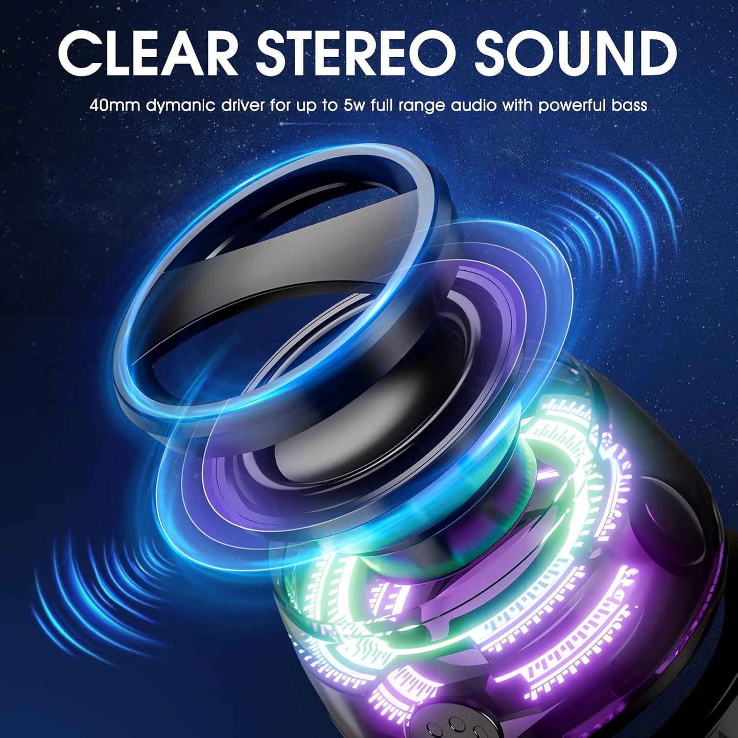 Magnetic Bluetooth Speaker with Multi-RGB Color Light and Phone Holder for Metal Surfaces - Compact Mini Speaker for Shower, Room, Bike, Car, and Outdoor Use - Ideal Gift for Teens (Black, 1 Pack)